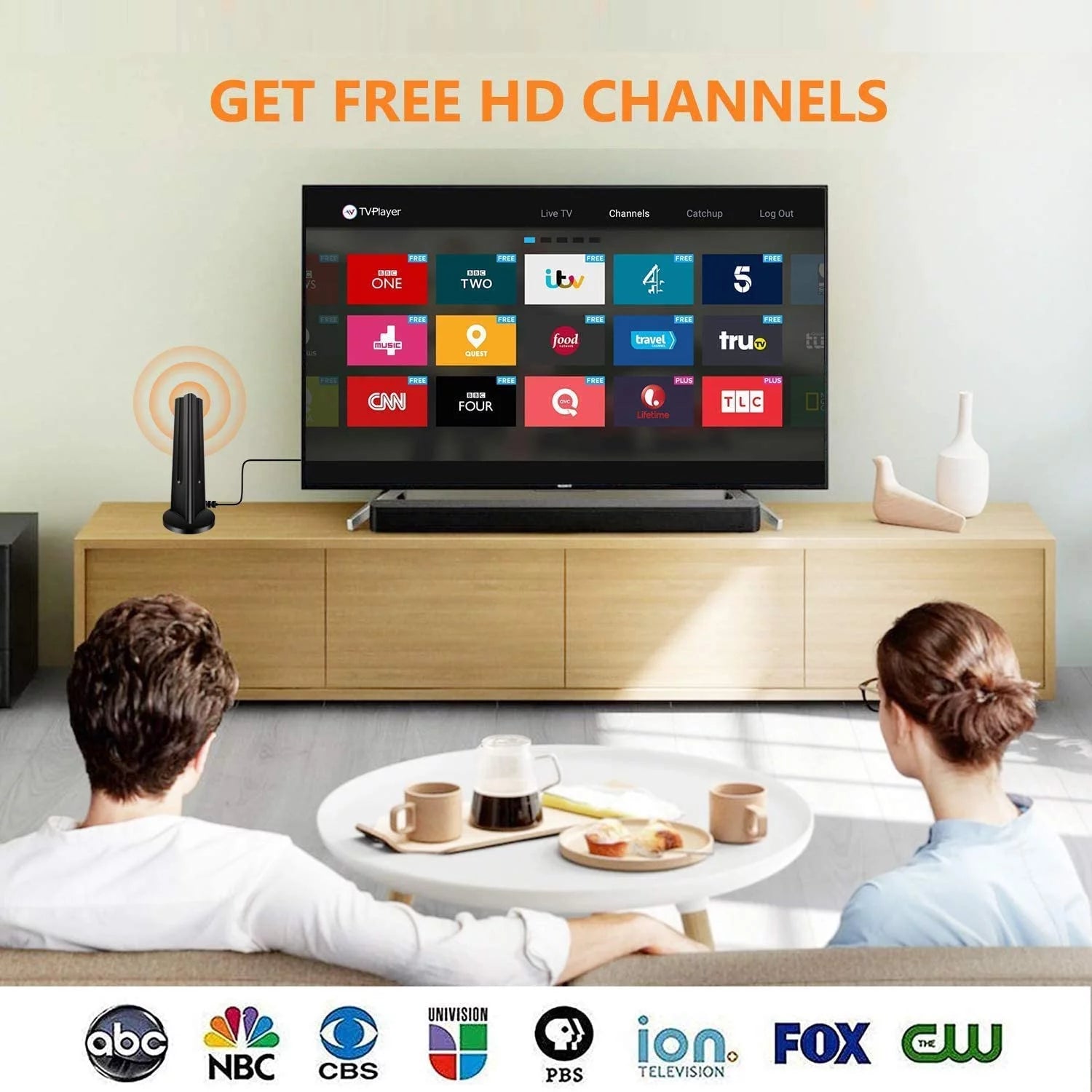 Amplified HD Digital Indoor TV Antenna with 18FT Coaxial Cable X9714