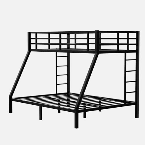 Black Metal Bunk Bed Twin XL over Queen with 2 Ladder & Safety Railing P8777