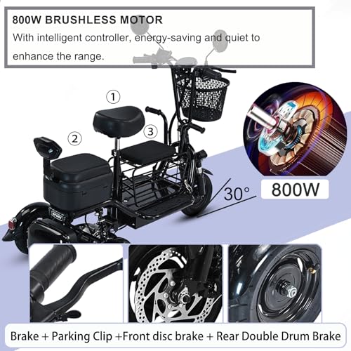 3 Wheel Folding Mobility Scooter 440lbs Capacity 800W 35 Mile Battery Range Red B64975