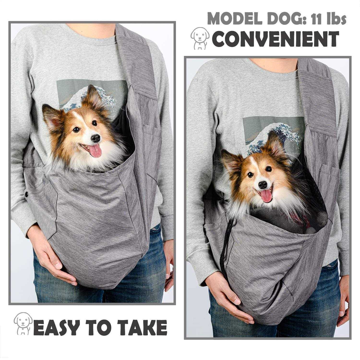 Dog Sling Carrier with Adjustable Padded Shoulder Breathable Mesh F4466