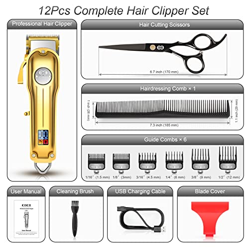 Hair Clippers, 12Pcs Cordless Rechargeable LCD Display Hair Beard Trimming Kit Z196544