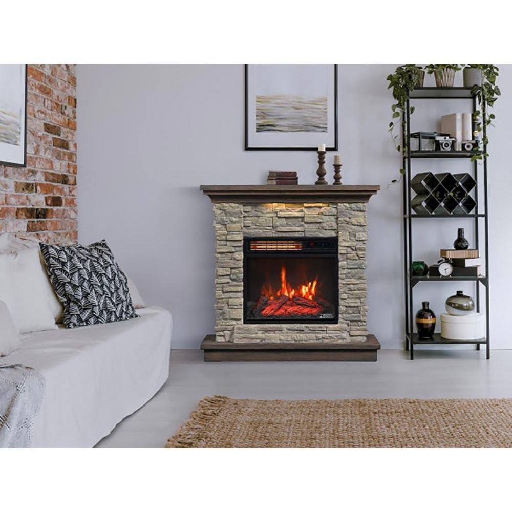 Smoky Gray Stone Electric Fireplace Wall Mantel Z913238