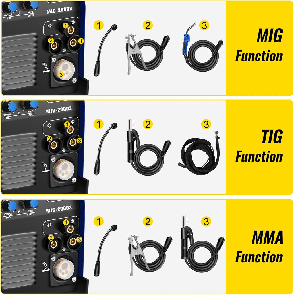 200 Amp 3 in 1 MIG TIG Arc Welding Machine with IGBT Inverter and Digital Display T920050