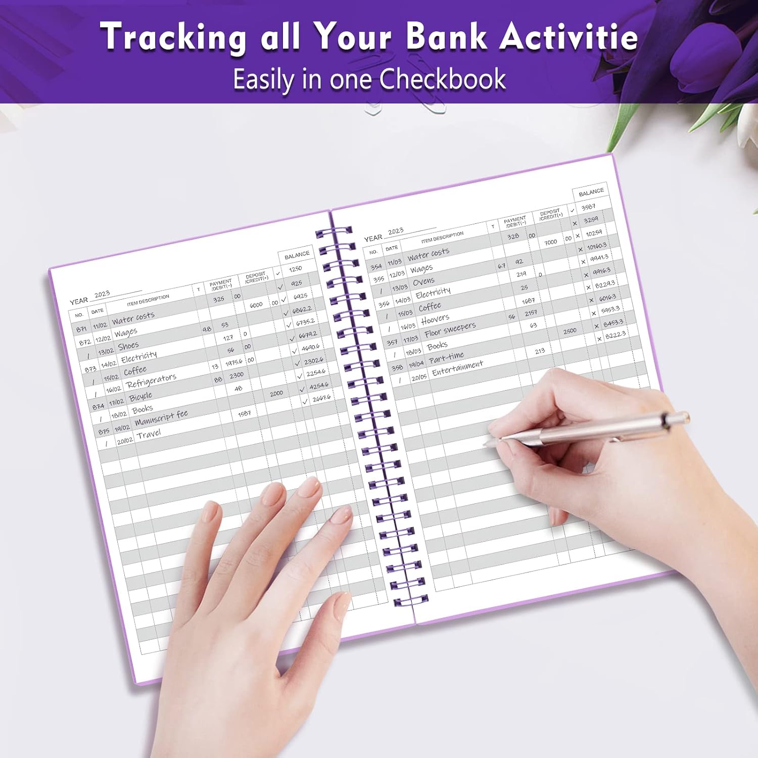 Purple Double Spiral Check Register Book A90436