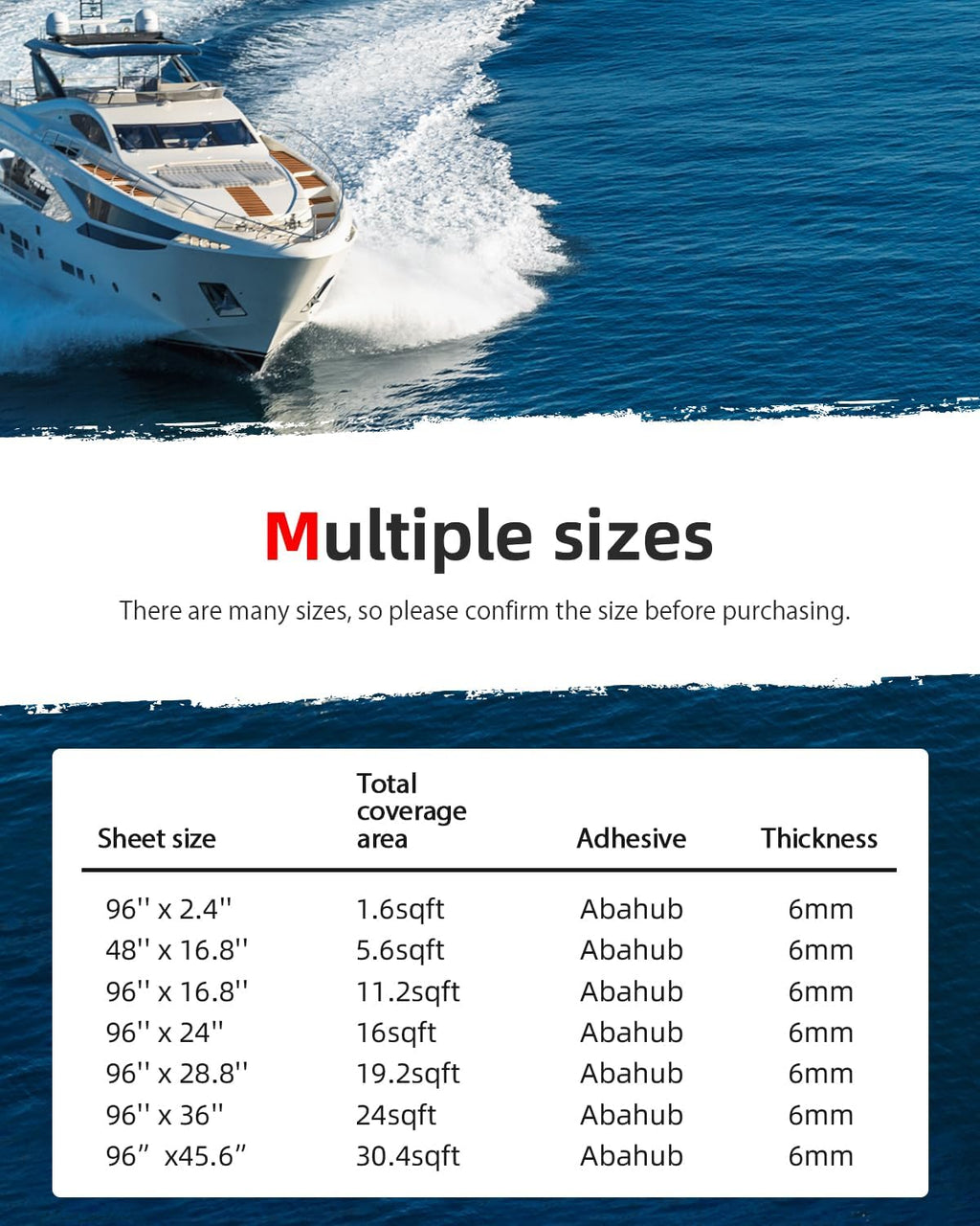 EVA Foam Boat Decking 96''x45.6''/36''/28.8''/24''/16.8'', 48''x16.8'' Self-Adhesive Faux Teak Marine Flooring Sheet T664287