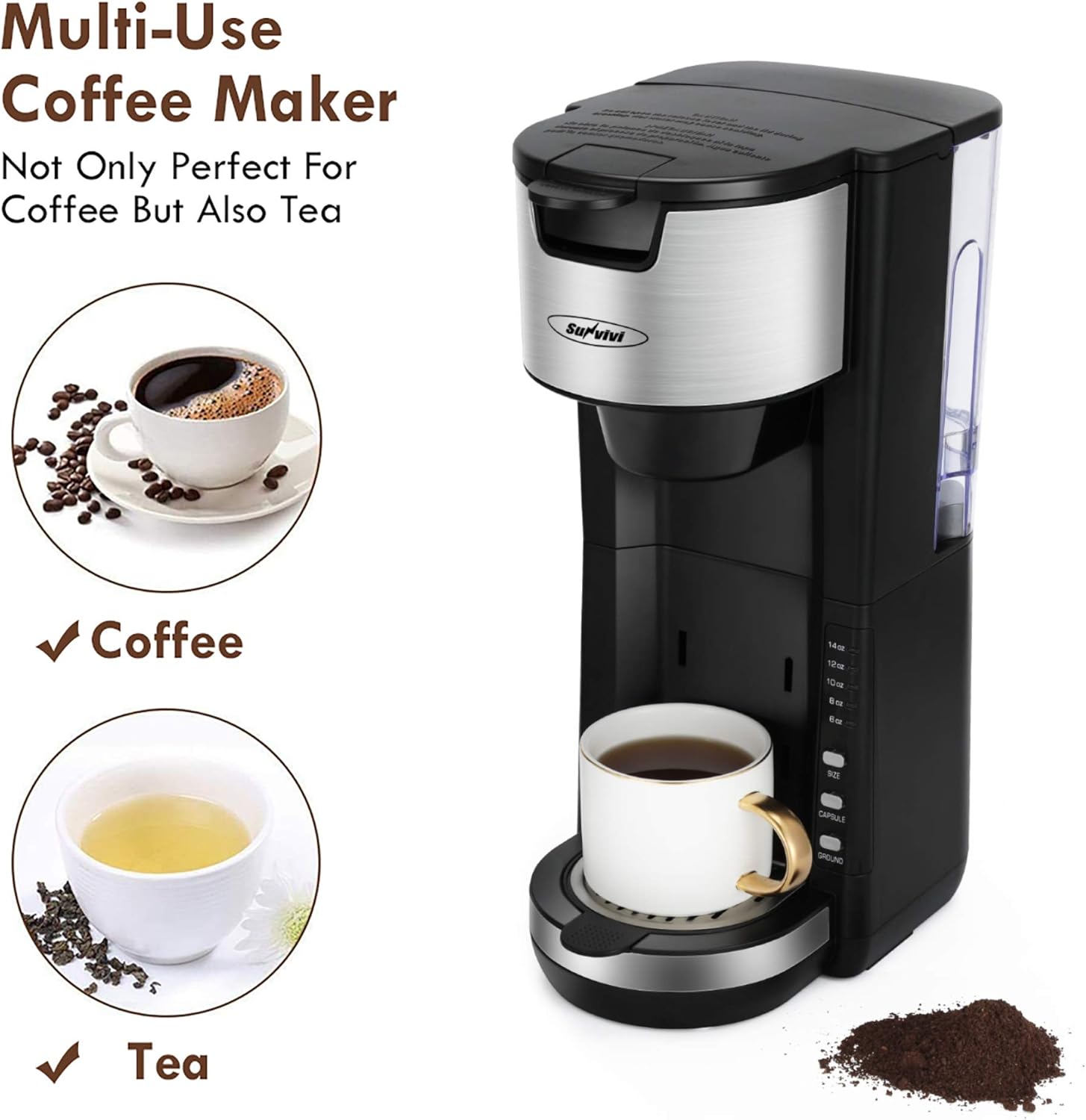 Single Serve Coffee Maker with Adjustable Drip Tray 30oz Removable Reservoir I790242