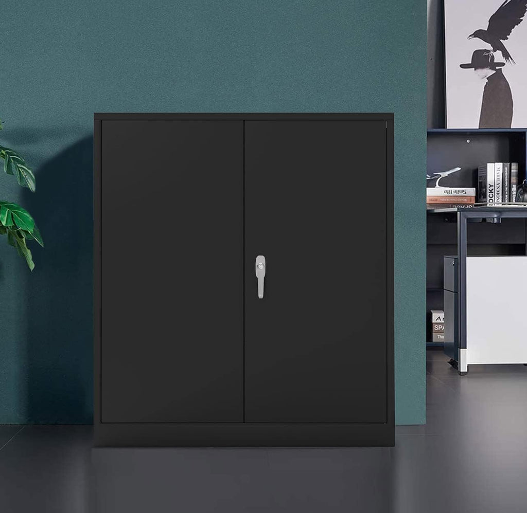 Black 42" Steel Storage Cabinet with 2 Adjustable Shelves and 2 Doors P812