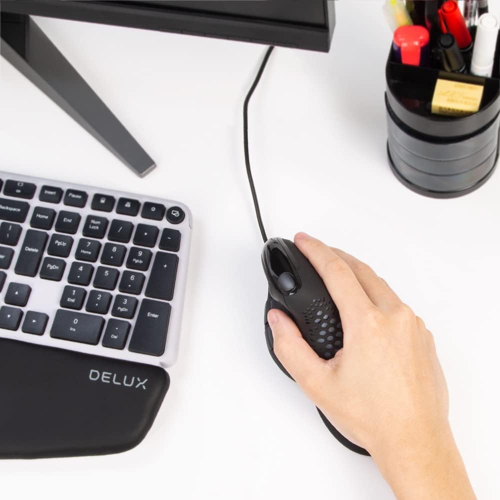 Wired Ergonomic Vertical Mouse with Thumb Wheel, 6 Programmable Buttons, 4000 DPI, Removable Wrist Rest B877