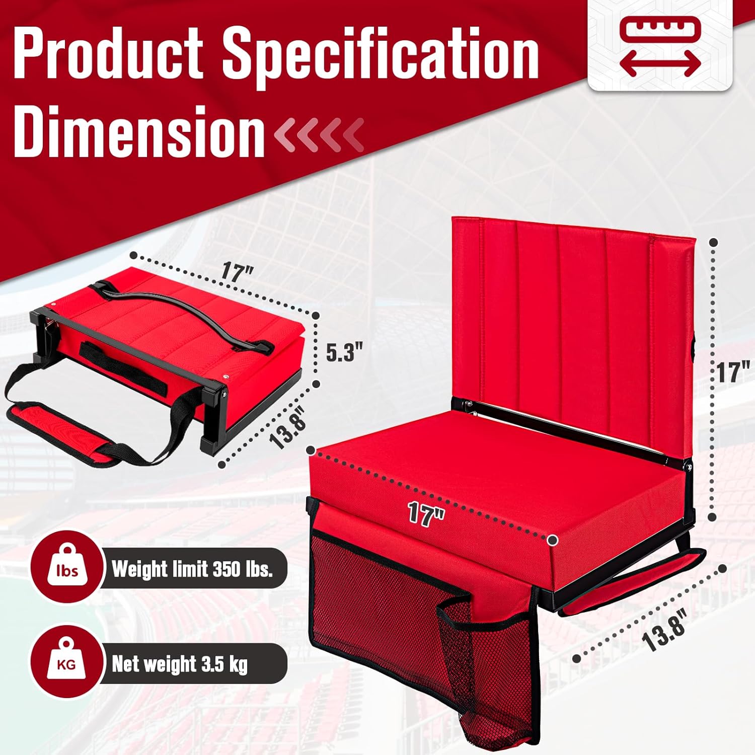 Bleacher Chair with Back Support and Cushion F73892