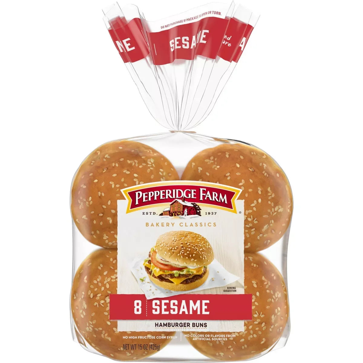 Sesame Topped Hamburger Buns, 4-Pack 8 Count Bags D276