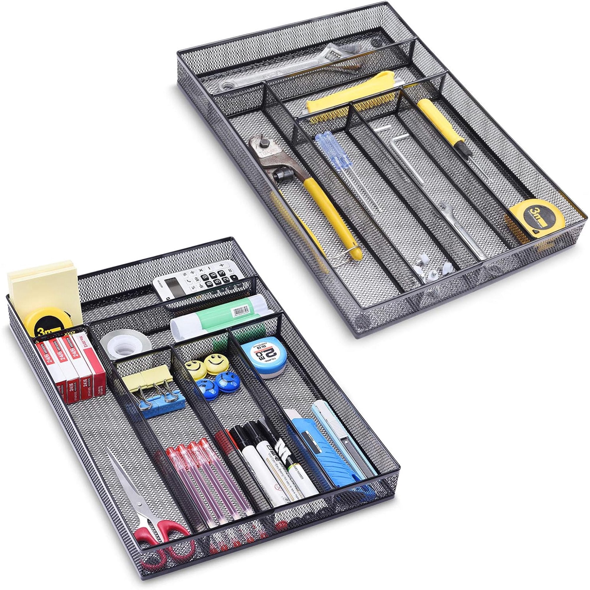 Black Metal Mesh Kitchen Flatware Organizer Tray with Non Slip Mat N8456