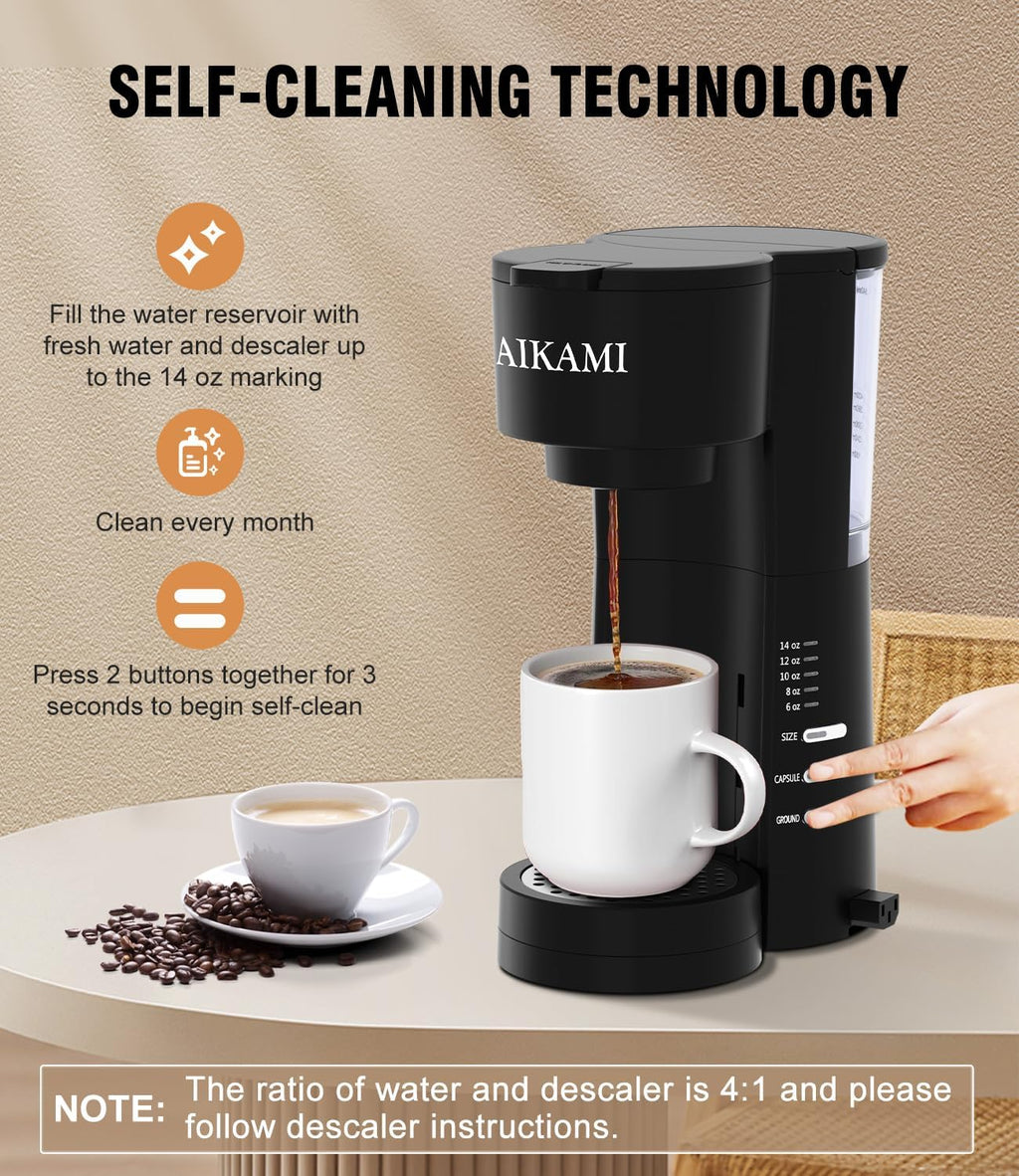Single Serve Coffee Maker with Milk Frother, 6 to 14 Oz Brew Sizes, Clear Water Reservoir G9405