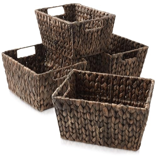 Set of 4 Natural Woven Storage Baskets with Handles D1797