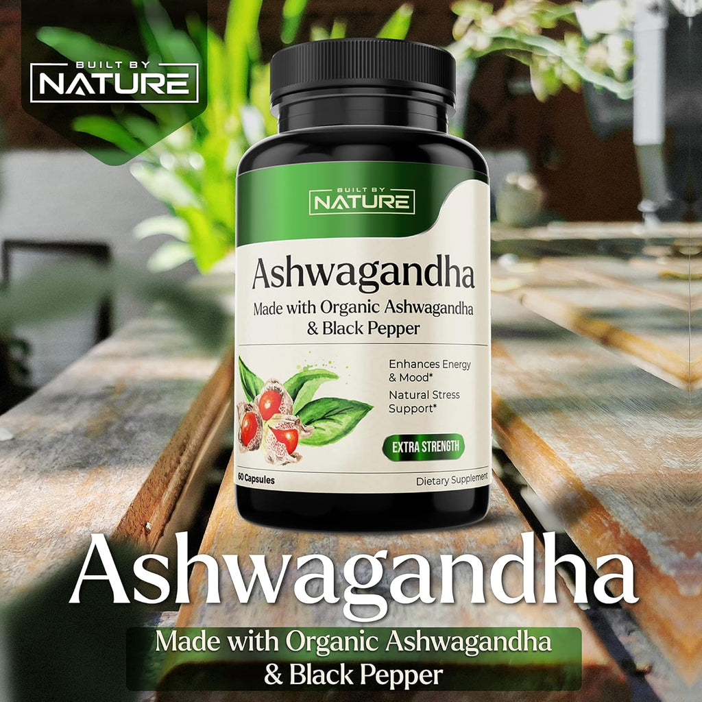 Pure Organic Ashwagandha Powder Supplement, 60 Vegan Capsules W40337