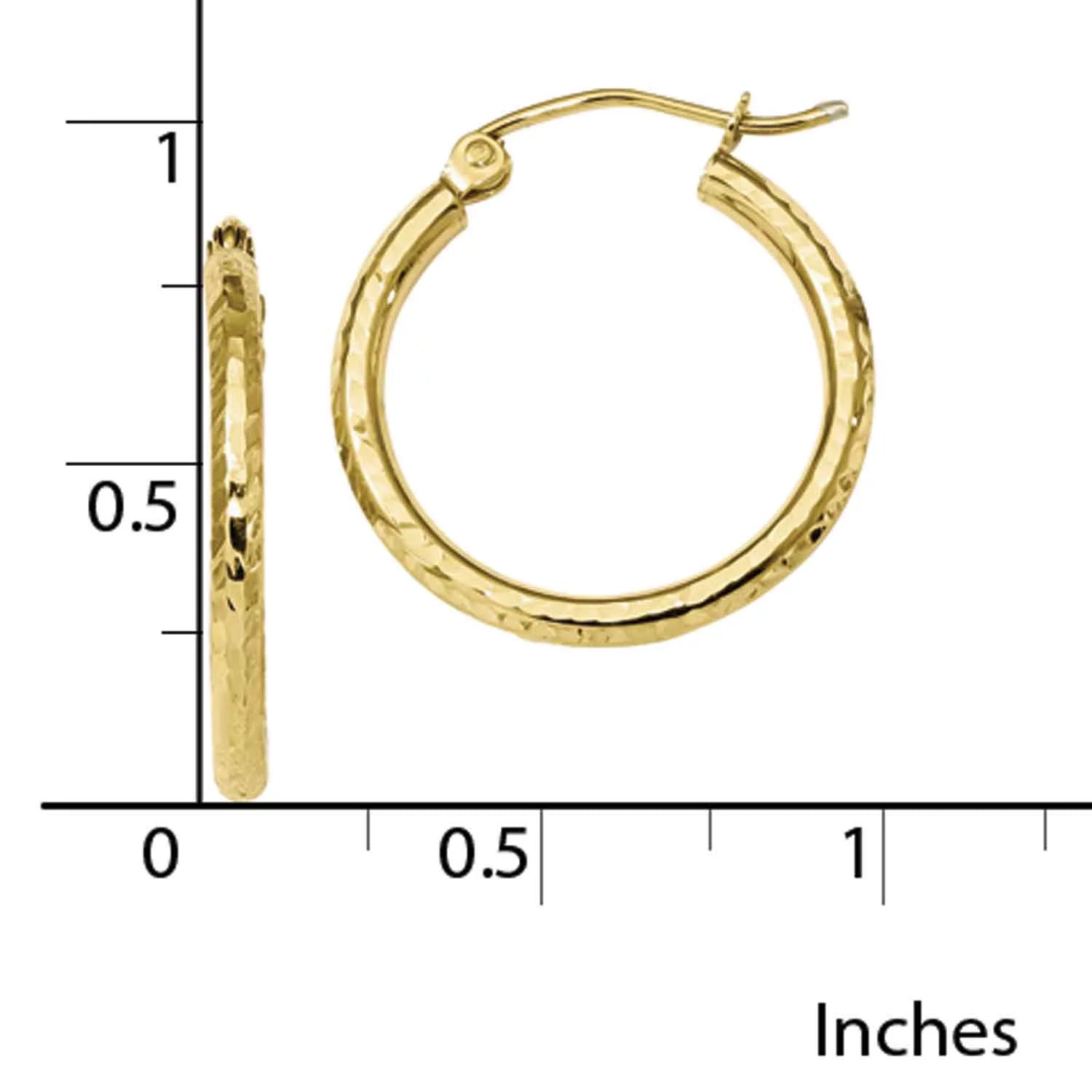 10 Karat Yellow Gold Diamond-cut 2mm Round Tube Hoop Earrings V90003