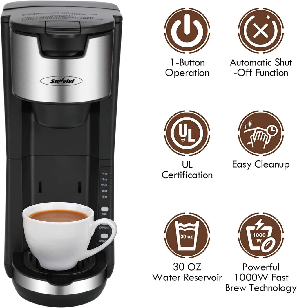 Single Serve Coffee Maker with Adjustable Drip Tray 30oz Removable Reservoir I790242