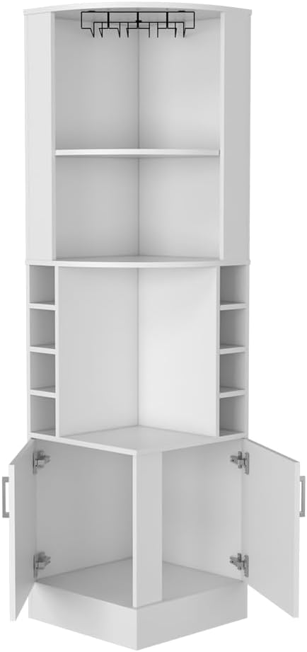 White Tall Corner Bar Storage Cabinet with Wine Rack F27405