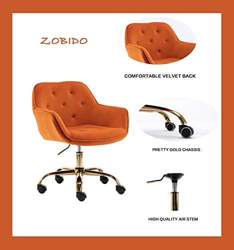 Dark Orange Velvet Adjustable Swivel Desk Chair with Wheels T454596