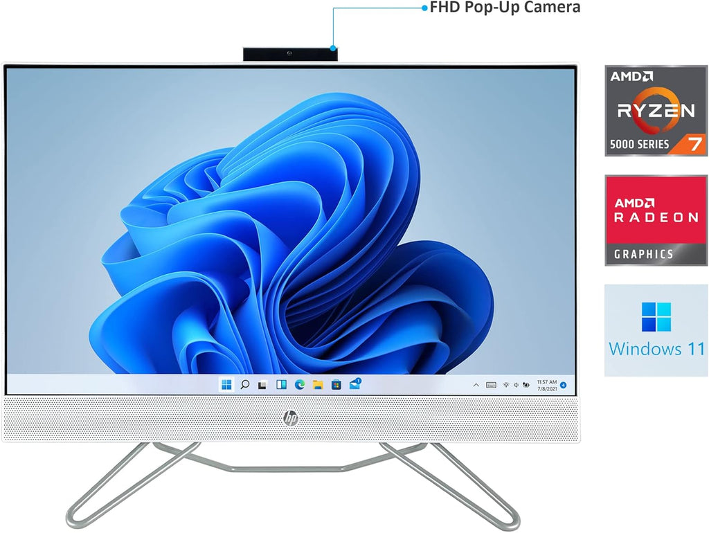 27" Full HD Touchscreen All-in-One Desktop Computer, AMD Ryzen 7 5700U 8-Core, 64GB DDR4 RAM, 512GB NVMe SSD + 1TB HDD, AMD Radeon Graphics, Windows 11 Pro H8577