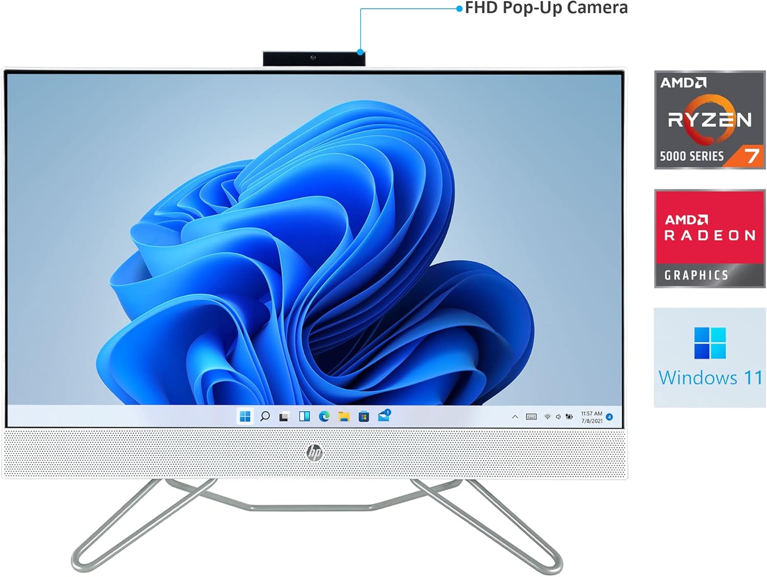 27" Full HD Touchscreen All-in-One Desktop Computer, AMD Ryzen 7 5700U 8-Core, 64GB DDR4 RAM, 512GB NVMe SSD + 1TB HDD, AMD Radeon Graphics, Windows 11 Pro H8577
