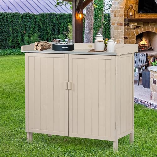 Outdoor Storage Cabinet with Potting Bench & Metal Tabletop N659