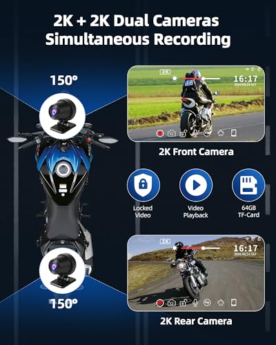 7 inch Motorcycle DVR Wireless Carplay Screen with Dual 2K Cameras GPS Navigation H464