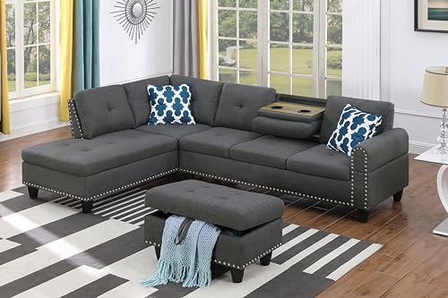 4-in-1 Convertible L Shaped Couch with Pull Out Bed and Storage Sectional Sleeper Sofa B950
