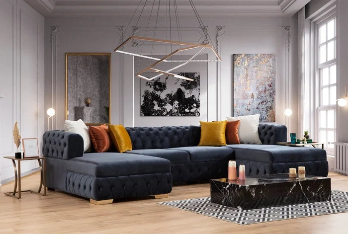 Charcoal Velvet U Shaped Double Chaise Sectional W200365