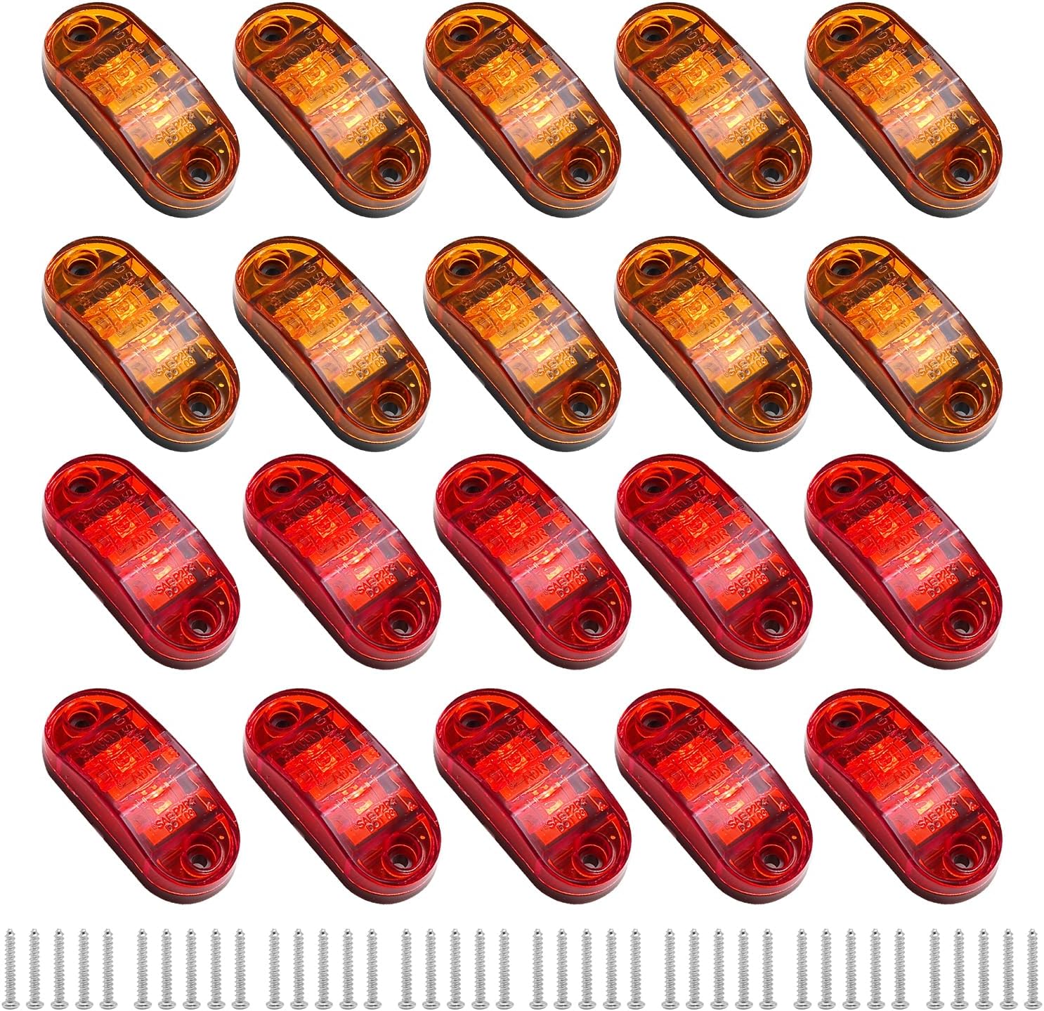 20Pcs 2.5 Inch 2 Diode Oval LED Trailer Marker Lights (Amber, Red) Q3841