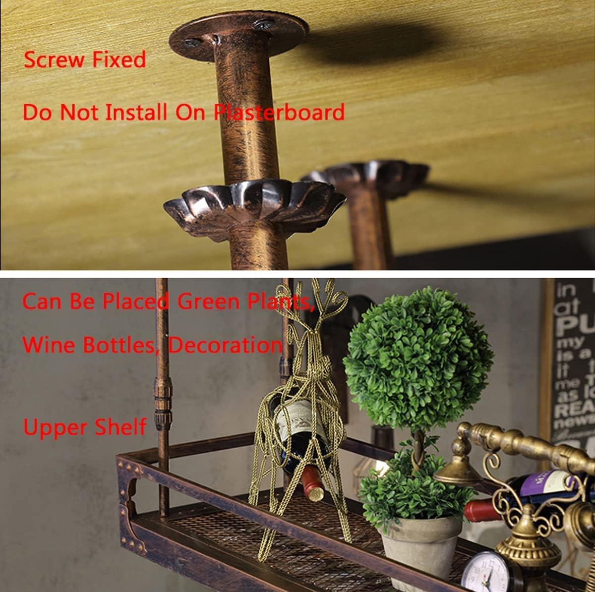 Coppery Bronze Metal Wall-Mounted Wine Glass Rack, 60x35cm T277
