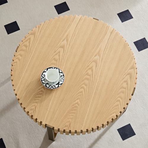 31.5'' Round Solid Wood Coffee Table with Stainless Steel Gold Legs T390