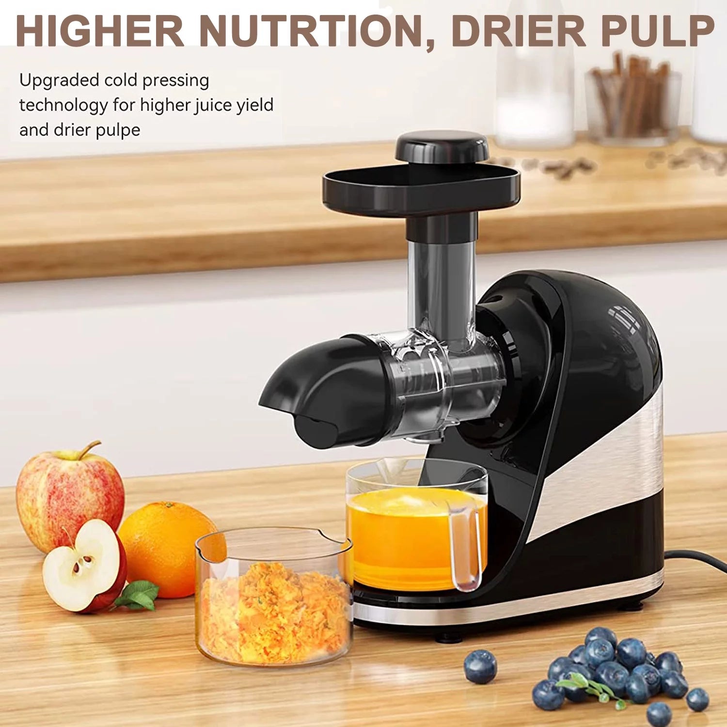 2 Modes Cold Press Masticating Juicer with Quiet Motor E39681