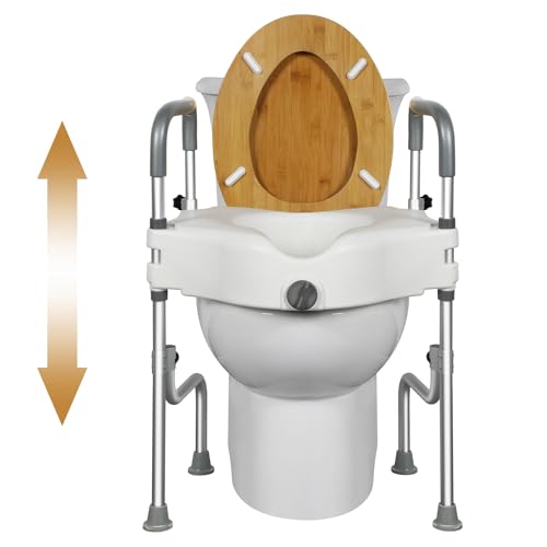4.5in Raised Toilet Seat with Handles, Heavy Duty Support up to 330lbs, Adjustable Legs E7697