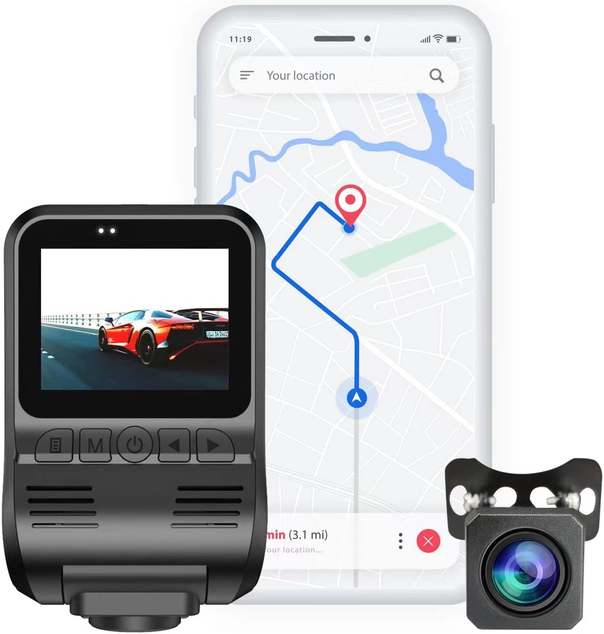 2K 1440P Front and Rear Dash Cam with WiFi GPS Night Vision D4812