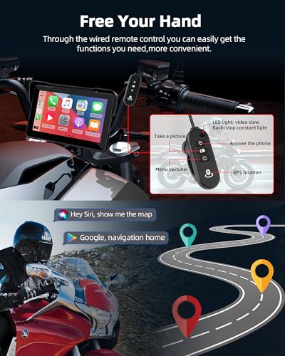 7 inch Motorcycle DVR Wireless Carplay Screen with Dual 2K Cameras GPS Navigation H464
