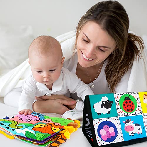 Tummy Time Mirror with Soft Crinkle 3D Cloth Book and Teethers Toys, Black and White Sensory Toys P17668