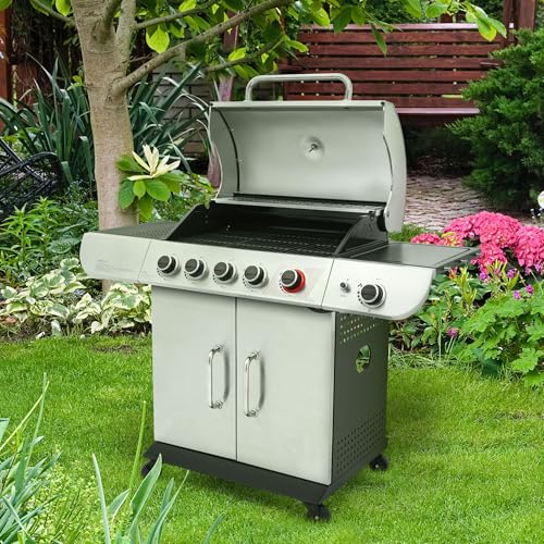 5 Burner Propane Gas Grill with Side Burner & Sear Burner, Stainless Steel C37811