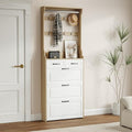 Rustic White Wooden Hall Tree with 5 Coat Hooks and 2 Shoes Cabinets G727545