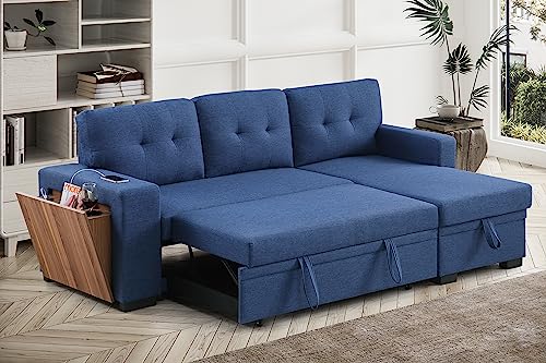 4-in-1 Convertible L Shaped Couch with Pull Out Bed and Storage Sectional Sleeper Sofa B950