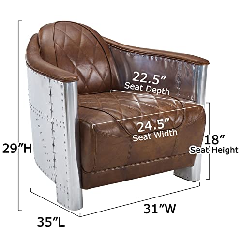 Lightbrown Genuine Leather Accent Arm Chair H428185