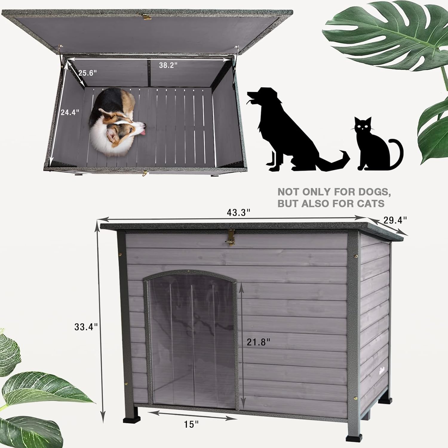 Natural Wood Waterproof Insulated Dog House J25035