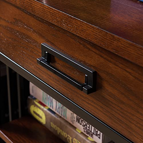 Rustic Bookcase with Drawer Storage, 12" D x 30" W x 50" H, Mission oak/matte black P6001