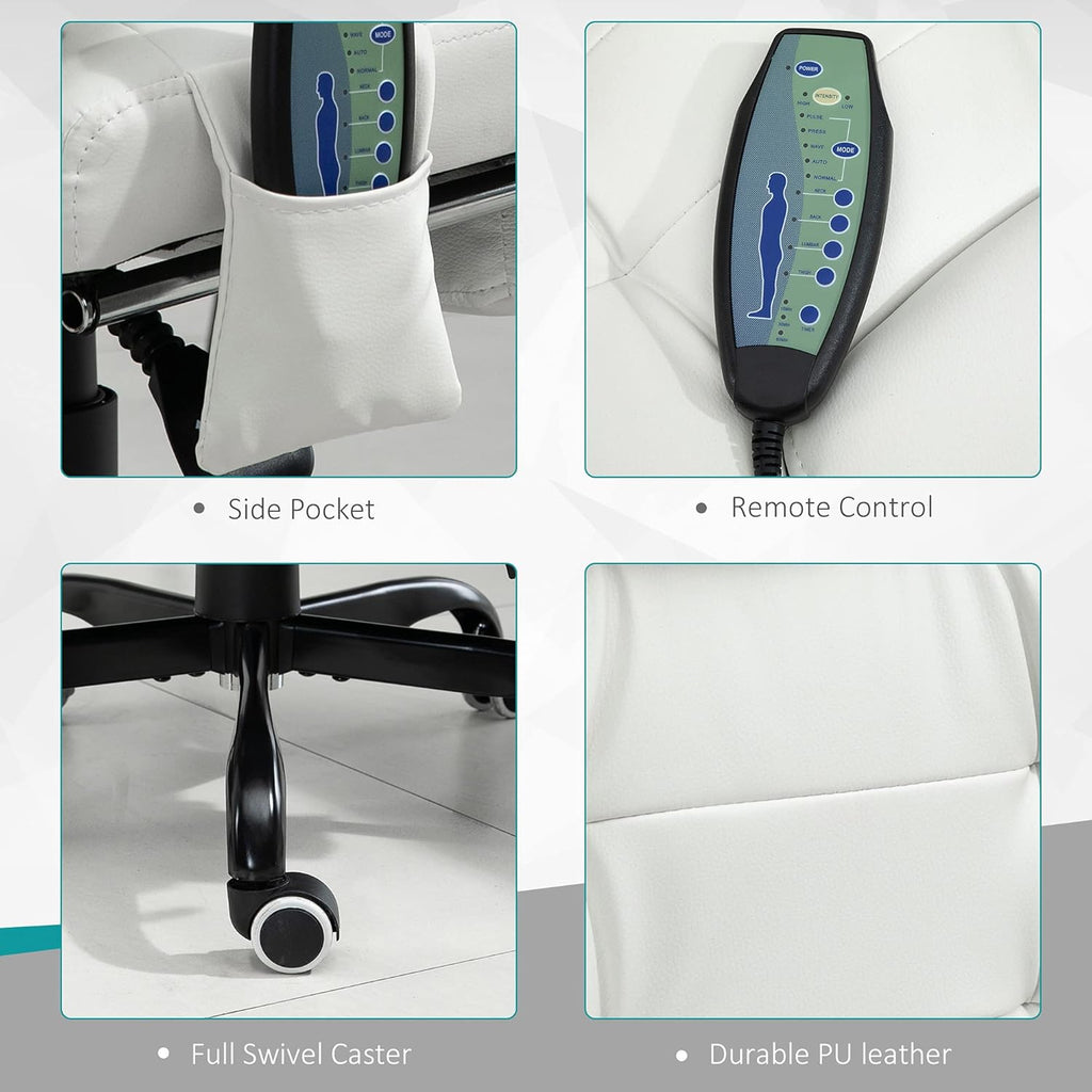 White PU Leather High Back Reclining Office Chair with Massage Foot Rest Heated X1476