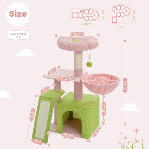 Green 32'' Cat Tree with Sisal Scratching Ramp and Hammock Z137714