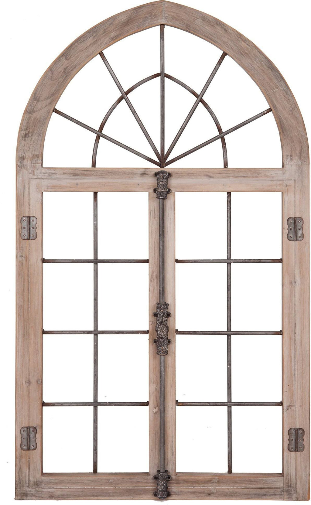 Distressed Gray Arched Cathedral Window Frame Wall Décor J758
