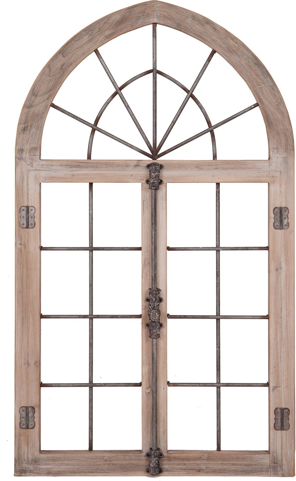 Distressed Gray Arched Cathedral Window Frame Wall Décor J758