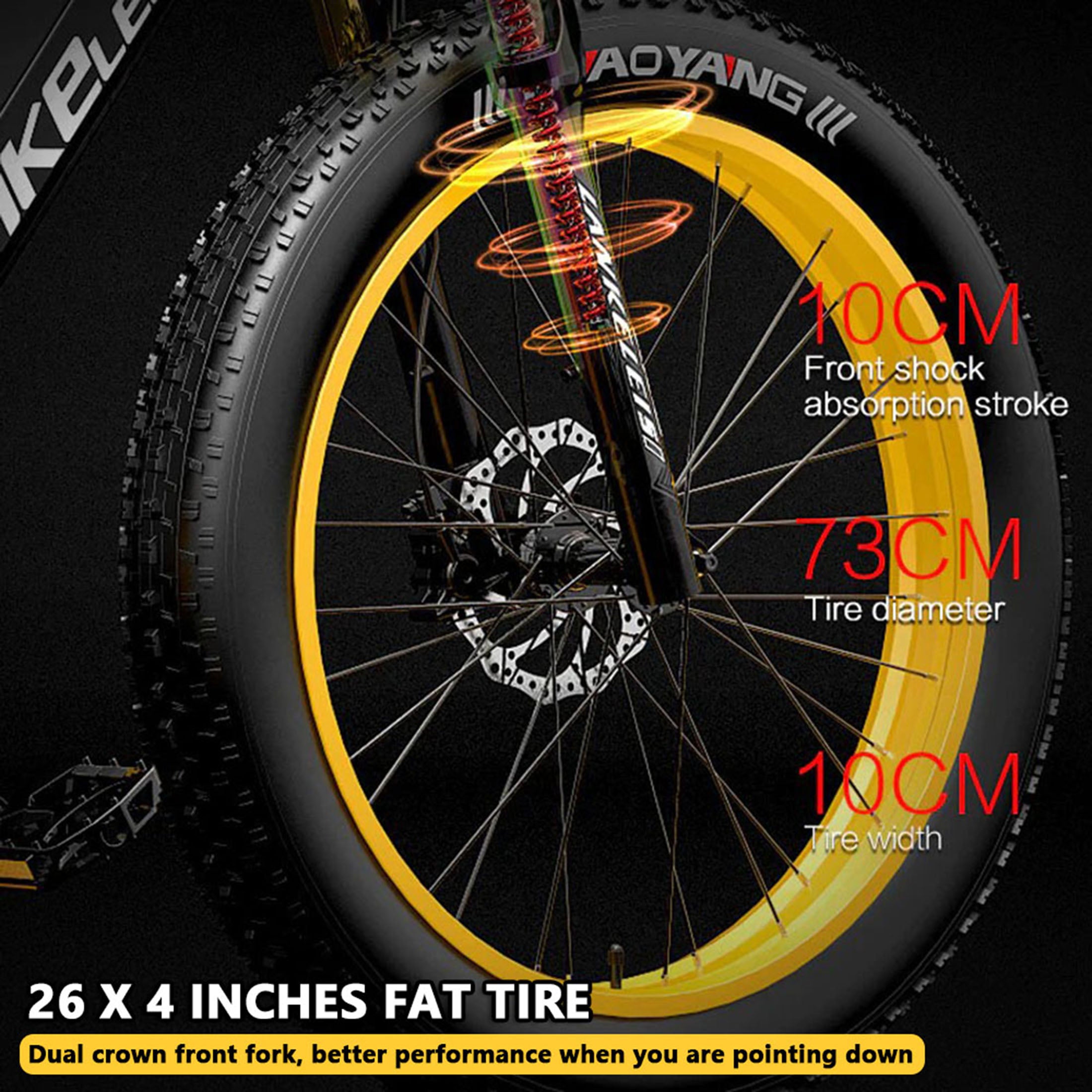 Blue 26 Inch Fat Tire Electric Bike 1000W 48V 7 Speed Mountain Bike M857695