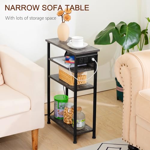 Black Narrow Side Table with Charging Station A2679