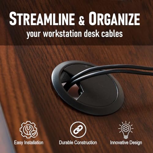 2-Pack Black Plastic Desk Grommet Hole Cover Organizer B947