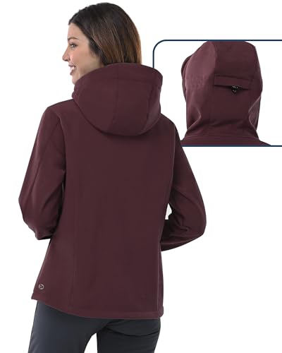 Women's Softshell Jacket with Hood Fleece Lined Waterproof Insulated Windbreaker U412661
